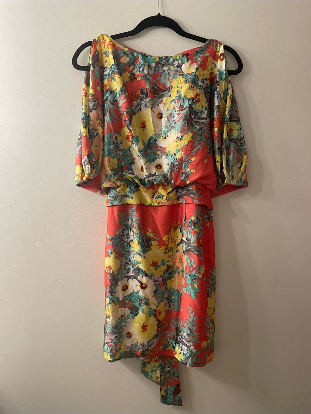 Bisou Bisou Coral Floral Dress with Yellow & Teal Accents